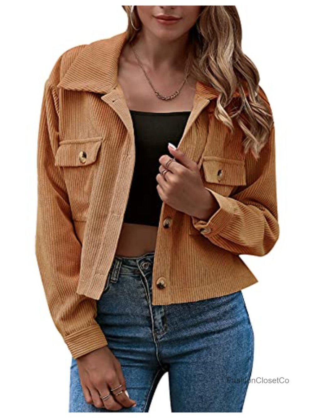 Cropped Corduroy Shacket Button Down Oversized Jacket